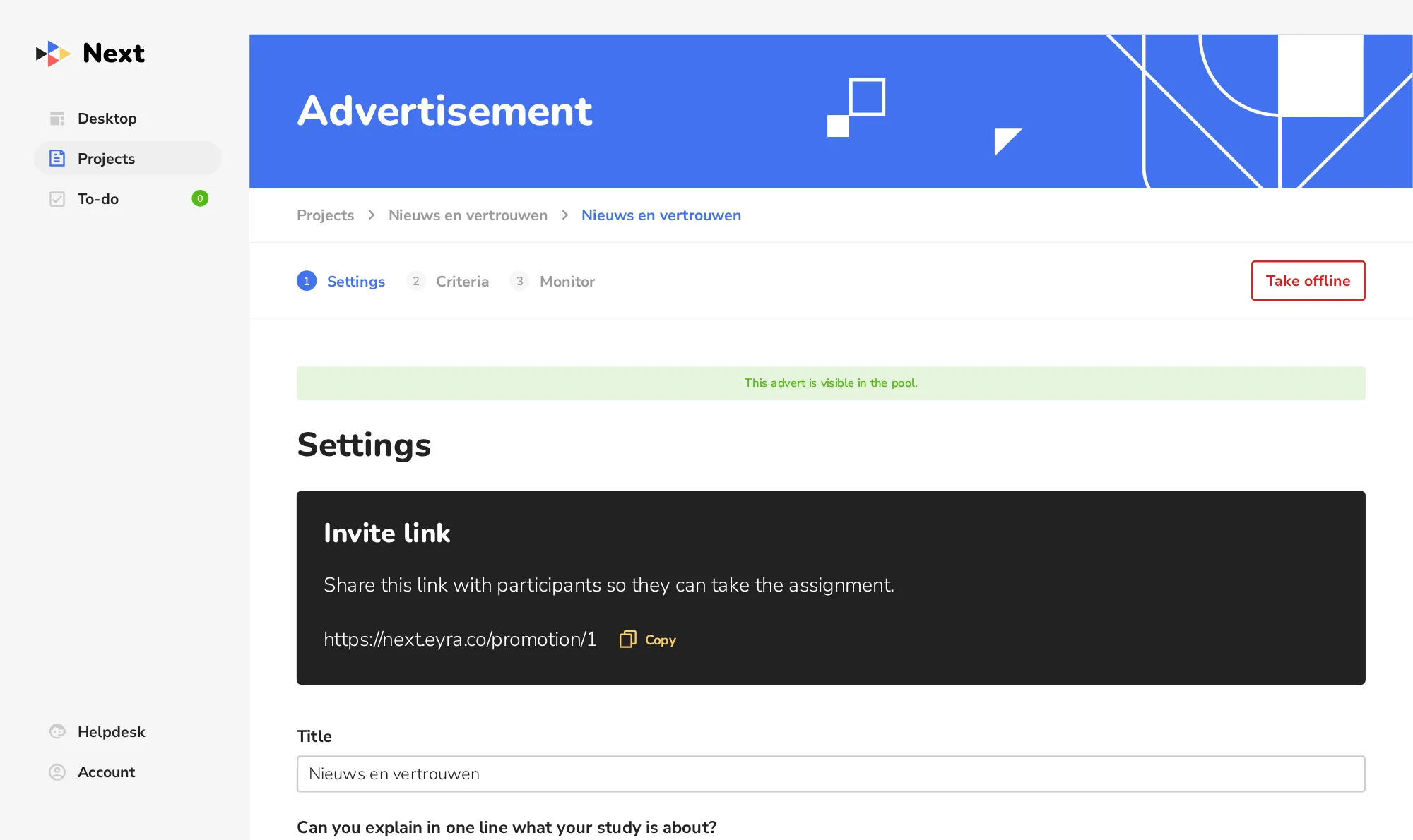 The published advertisement: visible in the pool