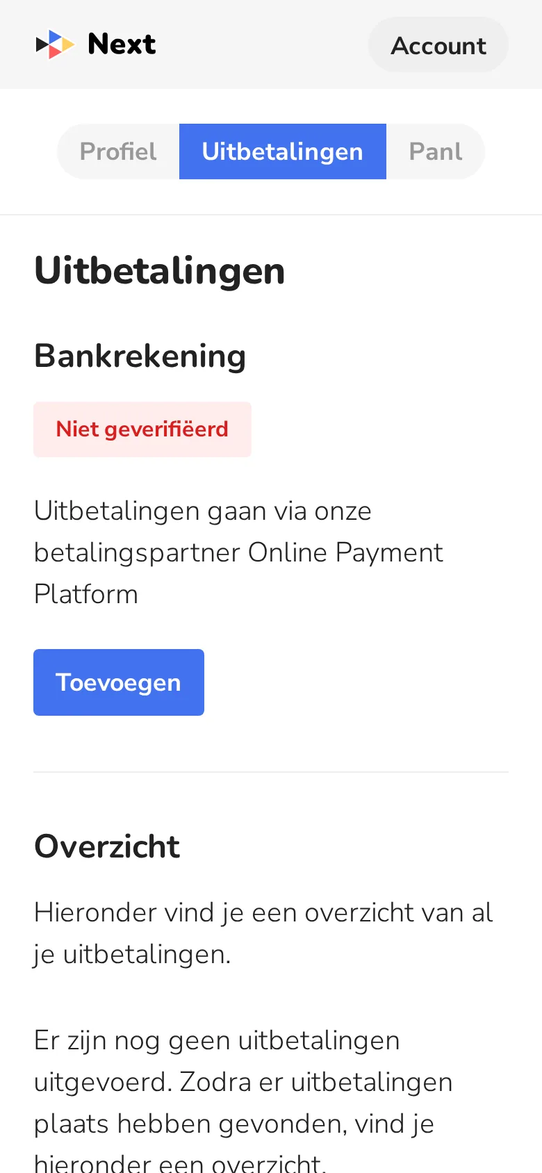 Uitbetalingen: je bankrekening is nog niet geverifieerd