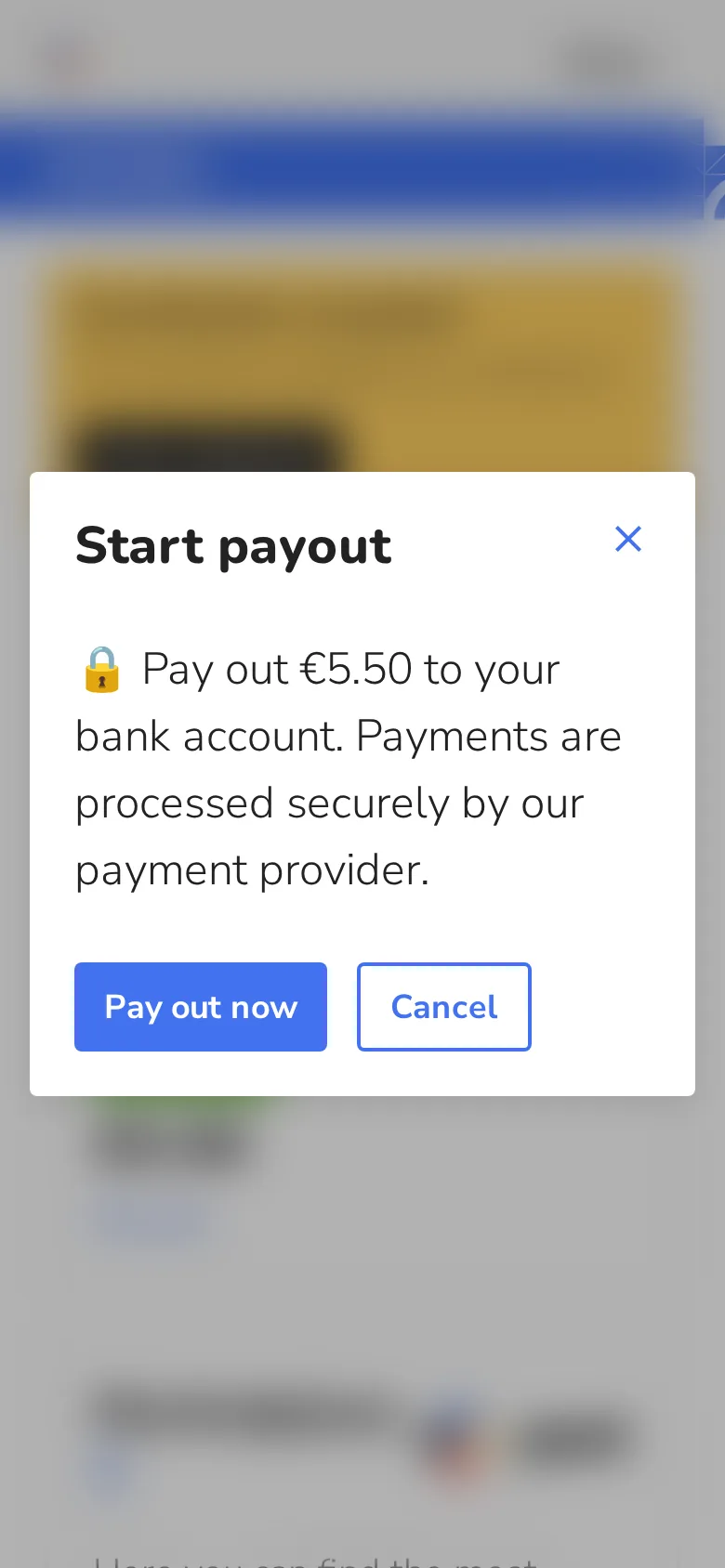 Start payout: €5.50 is paid out to your bank account