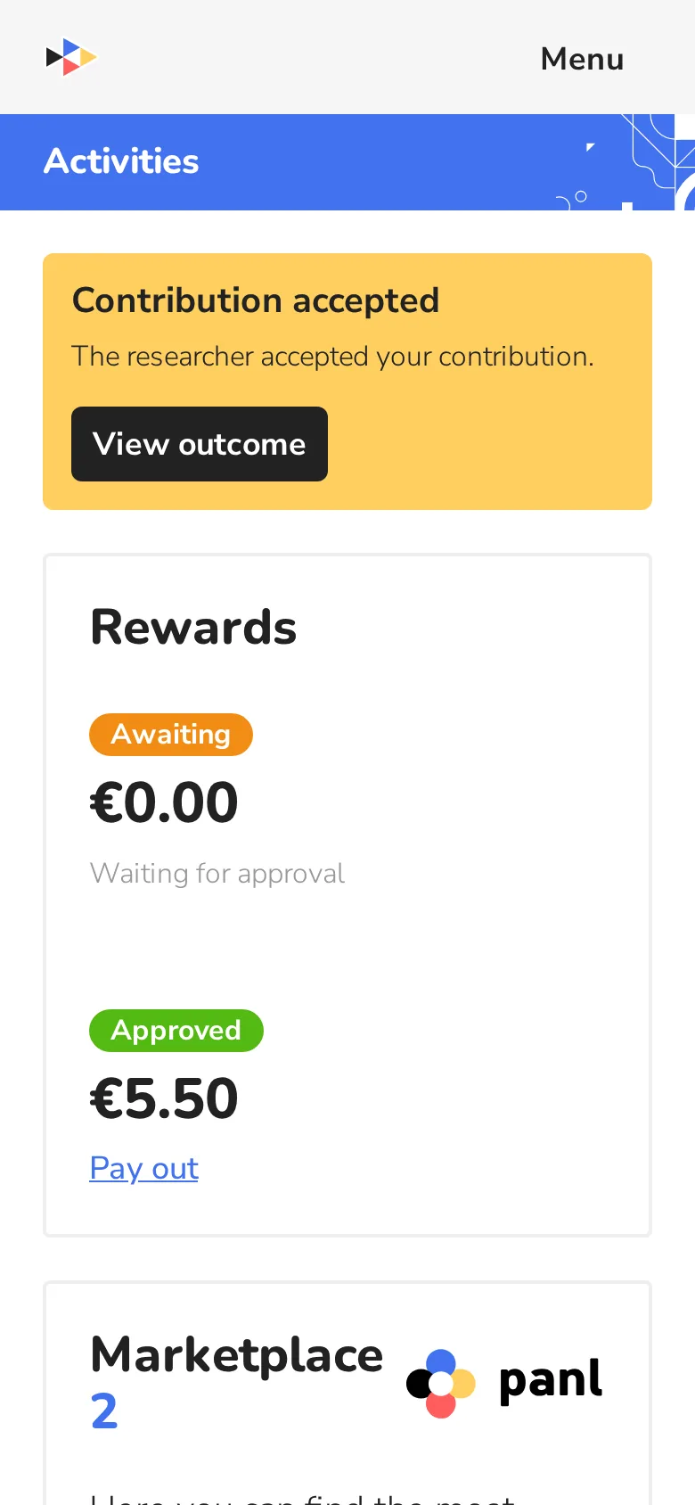 Your home page with your approved rewards