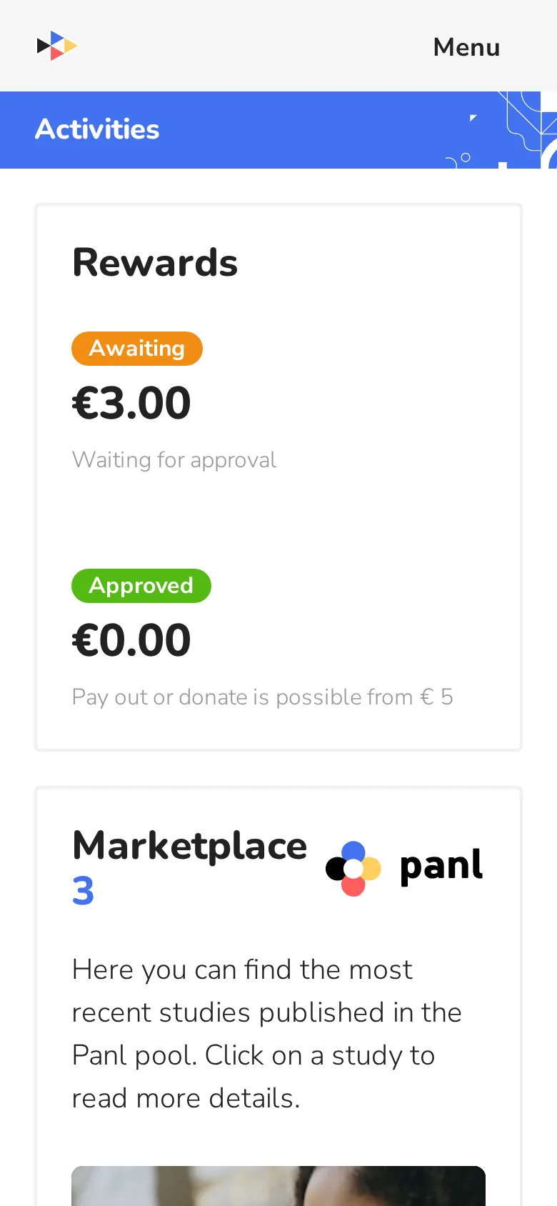 A reward of €3.00 awaiting approval