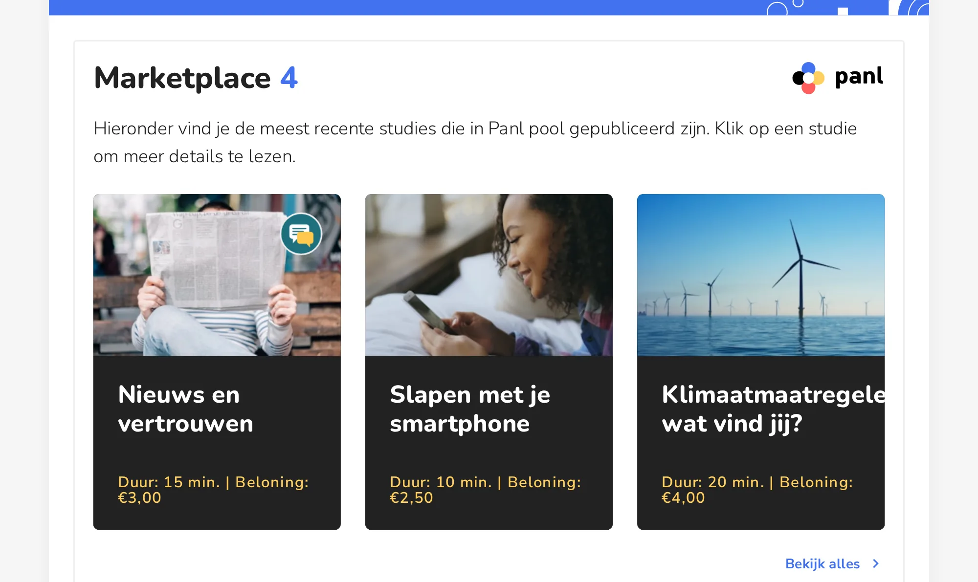 De Panl-marktplaats met beschikbare onderzoeken