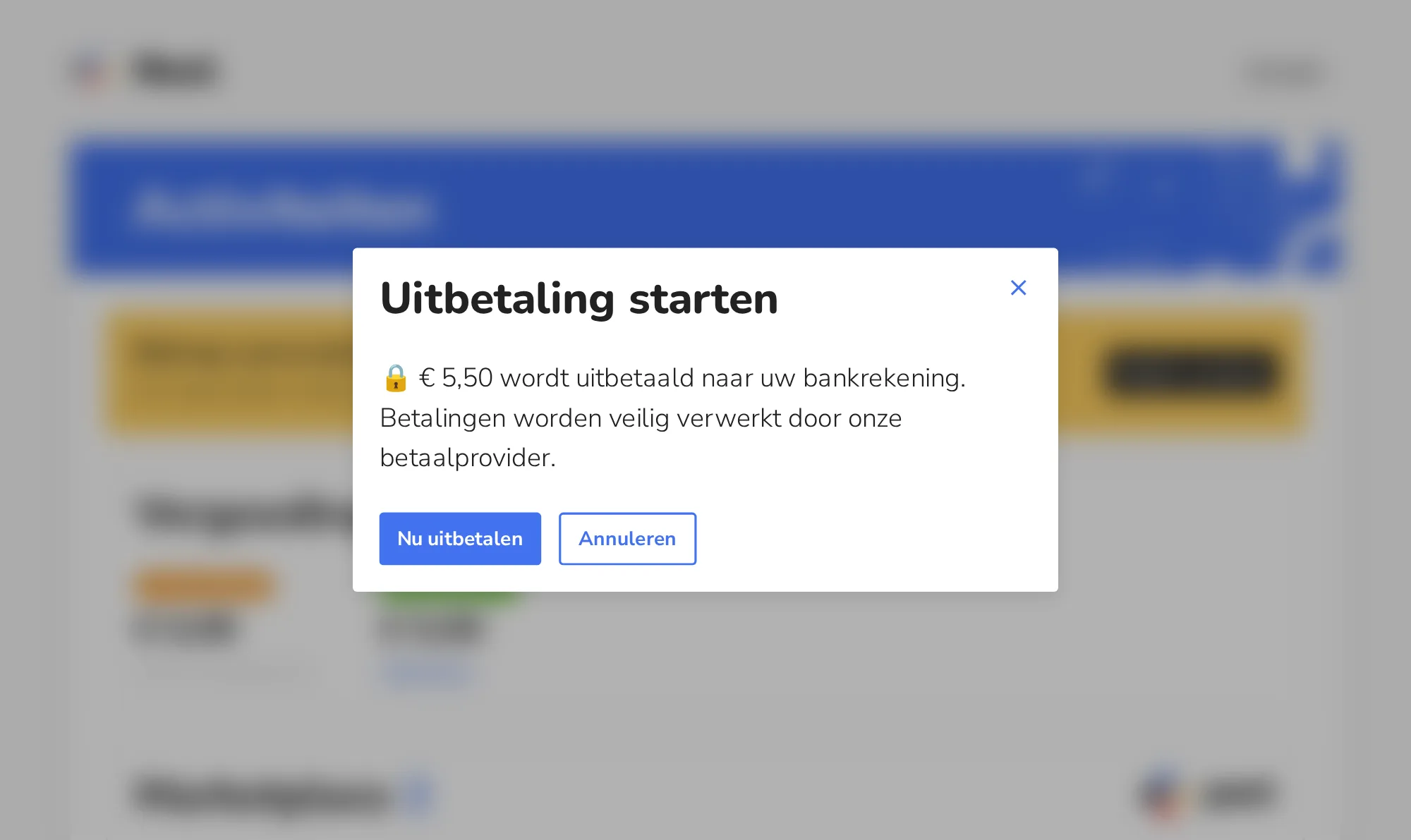 Een deelnemer start de uitbetaling van de vergoedingen naar de eigen bankrekening